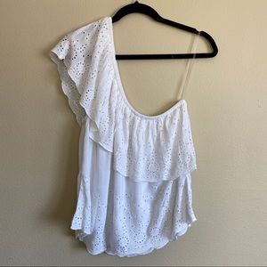 American Eagle White Eyelet One Shoulder Top XL NWOT
